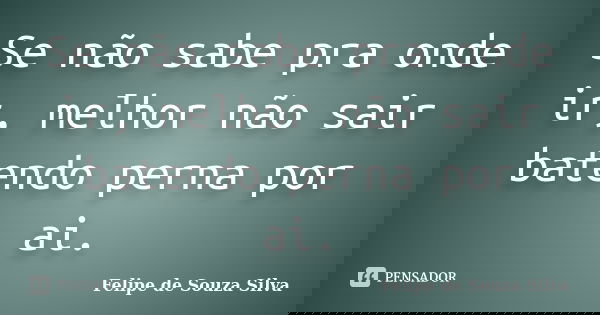 Se não sabe pra onde ir, melhor não sair batendo perna por ai.... Frase de Felipe de Souza Silva.