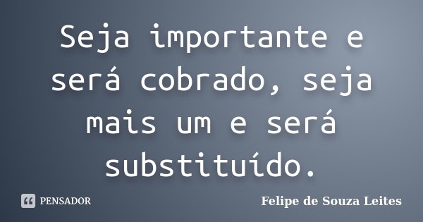 Seja importante e será cobrado, seja mais um e será substituído.... Frase de Felipe de Souza Leites.