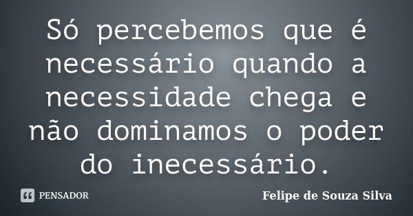Só percebemos que é necessário quando a necessidade chega e não dominamos o poder do inecessário.... Frase de Felipe de Souza Silva.
