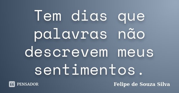 Tem dias que palavras não descrevem meus sentimentos.... Frase de Felipe de Souza Silva.