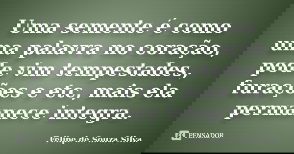 Uma semente é como uma palavra no coração, pode vim tempestades, furações e etc, mais ela permanece integra.... Frase de Felipe de Souza Silva.