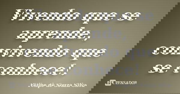 Vivendo que se aprende, convivendo que se conhece!... Frase de Felipe de Souza Silva.