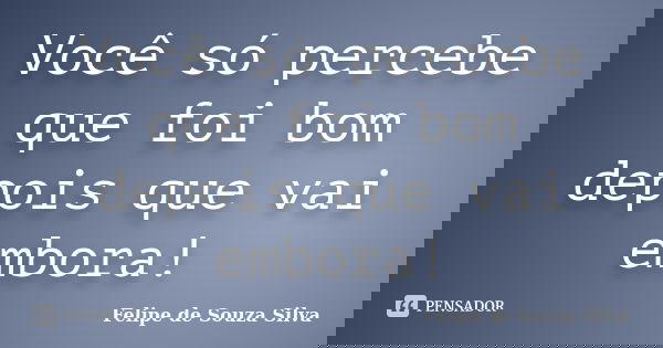 Você só percebe que foi bom depois que vai embora!... Frase de Felipe de Souza Silva.