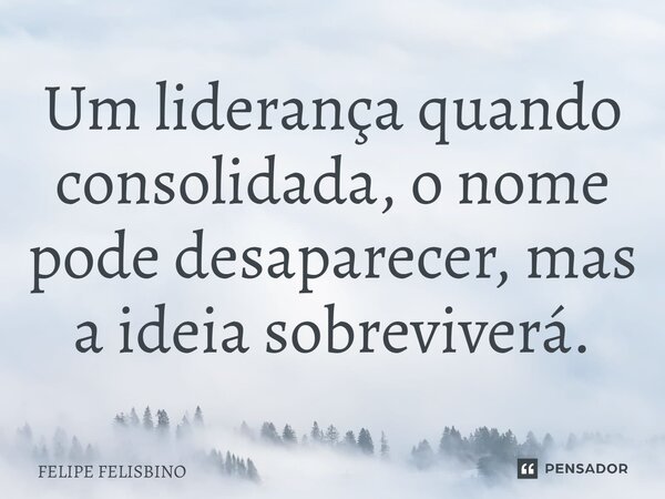 ⁠Um liderança quando consolidada, o nome pode desaparecer, mas a ideia sobreviverá.... Frase de Felipe Felisbino.