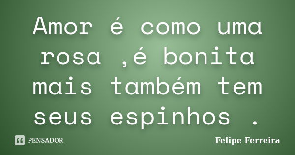 Amor é como uma rosa ,é bonita mais também tem seus espinhos .... Frase de Felipe ferreira.