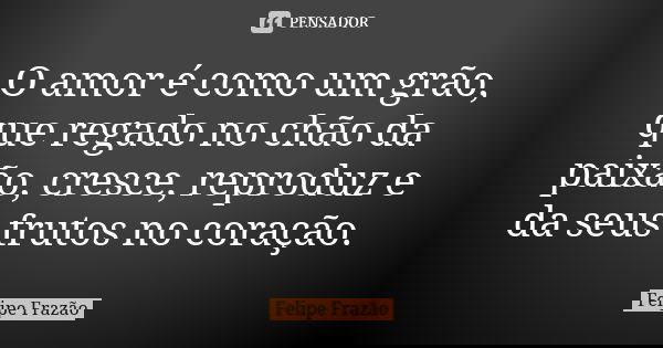 O amor é como um grão, que regado no chão da paixão, cresce, reproduz e da seus frutos no coração.... Frase de Felipe Frazão.