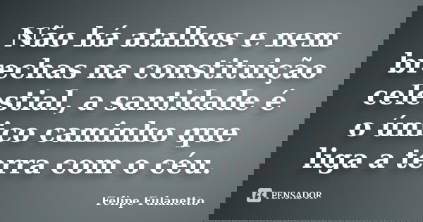 Não há atalhos e nem brechas na constituição celestial, a santidade é o único caminho que liga a terra com o céu.... Frase de Felipe Fulanetto.