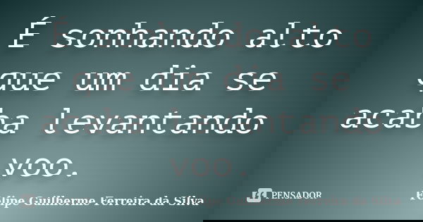 É sonhando alto que um dia se acaba levantando voo.... Frase de Felipe Guilherme Ferreira da Silva.