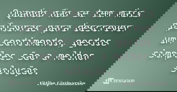 Quando não se tem mais palavras para descrever um sentimento, gestos simples são a melhor solução.... Frase de Felipe Guimarães.