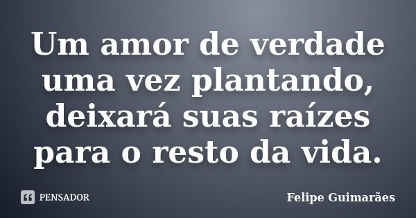 Um amor de verdade uma vez plantando, deixará suas raízes para o resto da vida.... Frase de Felipe Guimarães.