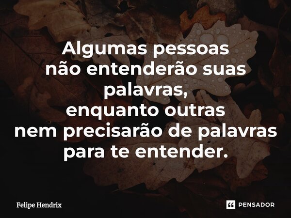 ⁠Algumas pessoas não entenderão suas palavras, enquanto outras nem precisarão de palavras para te entender.... Frase de Felipe Hendrix.