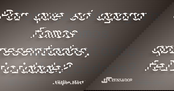 Por que só agora fomos apresentados, felicidade?... Frase de Felipe Hort.