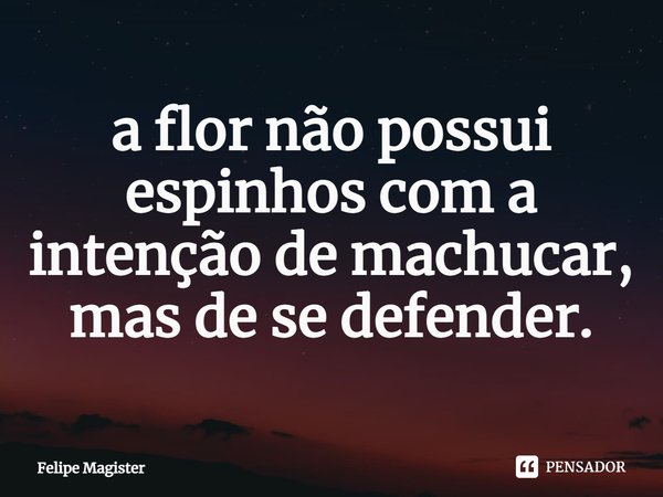 ⁠a flor não possui espinhos com a intenção de machucar, mas de se defender.... Frase de Felipe Magister.