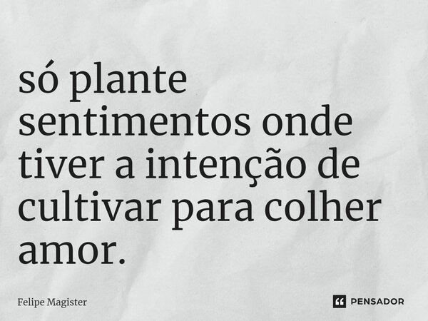 ⁠só plante sentimentos onde tiver a intenção de cultivar para colher amor.... Frase de Felipe Magister.