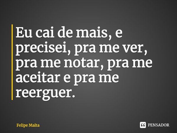 ⁠Eu cai de mais, e precisei, pra me ver, pra me notar, pra me aceitar e pra me reerguer.... Frase de Felipe Malta.