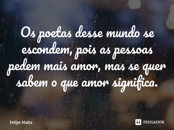 ⁠Os poetas desse mundo se escondem, pois as pessoas pedem mais amor, mas se quer sabem o que amor significa.... Frase de Felipe Malta.