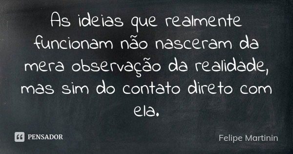 As ideias que realmente funcionam não nasceram da mera observação da realidade, mas sim do contato direto com ela.... Frase de Felipe Martinin.