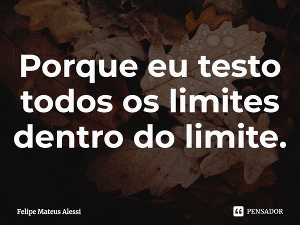 ⁠Porque eu testo todos os limites dentro do limite.... Frase de Felipe Mateus Alessi.