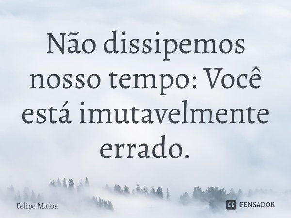 ⁠Não dissipemos nosso tempo: Você está imutavelmente errado.... Frase de Felipe Matos.