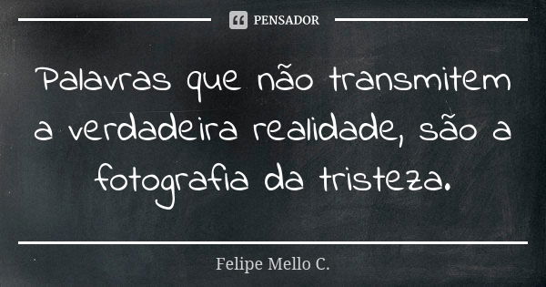 Palavras que não transmitem a verdadeira realidade, são a fotografia da tristeza.... Frase de Felipe Mello C..