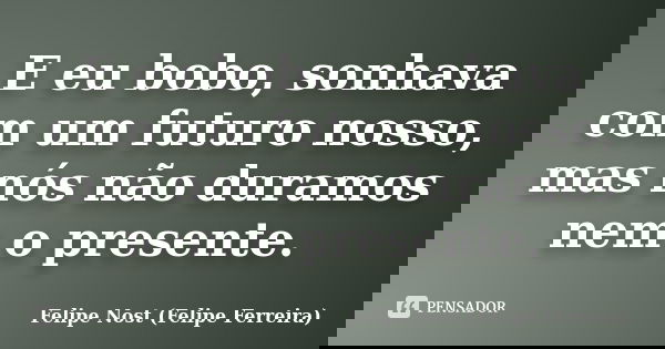 E eu bobo, sonhava com um futuro nosso, mas nós não duramos nem o presente.... Frase de Felipe Nost (Felipe Ferreira).