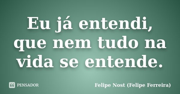 Eu já entendi, que nem tudo na vida se entende.... Frase de Felipe Nost (Felipe Ferreira).