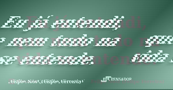 Eu já entendi, que nem tudo na vida se entende.... Frase de Felipe Nost (Felipe Ferreira).