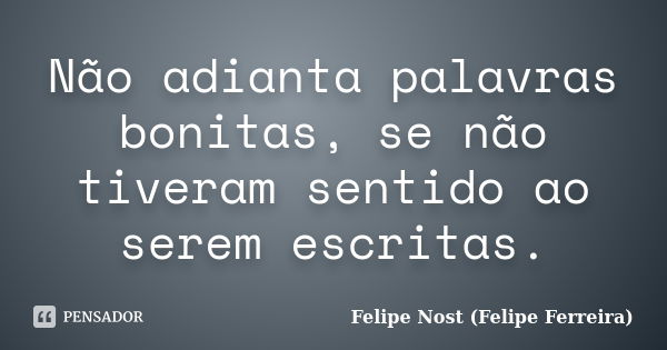 Não adianta palavras bonitas, se não tiveram sentido ao serem escritas.... Frase de Felipe Nost (Felipe Ferreira).