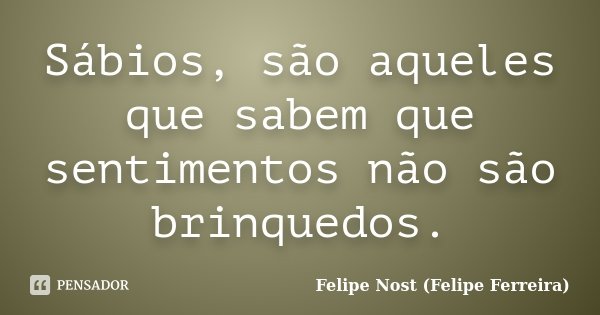 Sábios, são aqueles que sabem que sentimentos não são brinquedos.... Frase de Felipe Nost (Felipe Ferreira).
