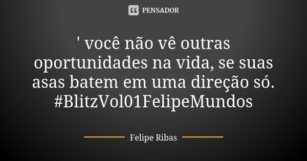 ' você não vê outras oportunidades na vida, se suas asas batem em uma direção só. #BlitzVol01FelipeMundos... Frase de Felipe Ribas.