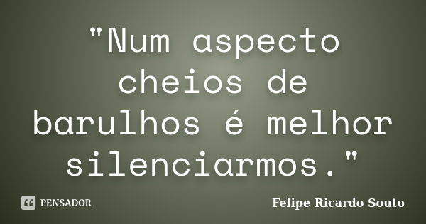 "Num aspecto cheios de barulhos é melhor silenciarmos."... Frase de Felipe Ricardo Souto.