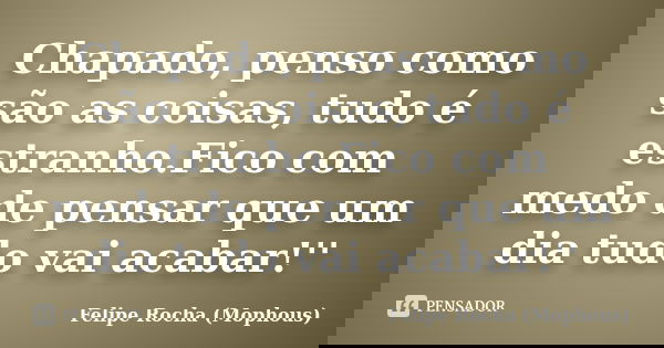 Chapado, penso como são as coisas, tudo é estranho.Fico com medo de pensar que um dia tudo vai acabar!''... Frase de Felipe Rocha (Mophous).
