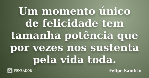 Um momento único de felicidade tem tamanha potência que por vezes nos sustenta pela vida toda.... Frase de Felipe Sandrin.