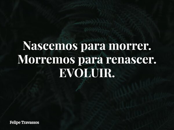 Nascemos para morrer. Morremos para renascer. EVOLUIR.... Frase de Felipe Travassos.