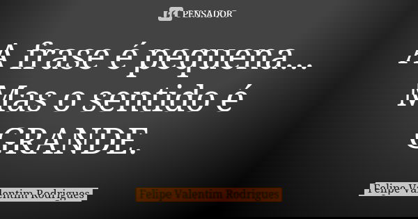 A frase é pequena... Mas o sentido é GRANDE.... Frase de Felipe Valentim Rodrigues.