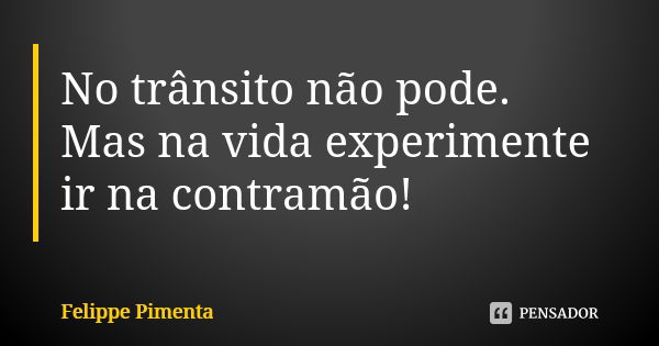 No trânsito não pode. Mas na vida experimente ir na contramão!... Frase de Felippe Pimenta.