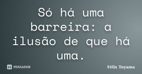 Só há uma barreira: a ilusão de que há uma.... Frase de Félix Tuyama.