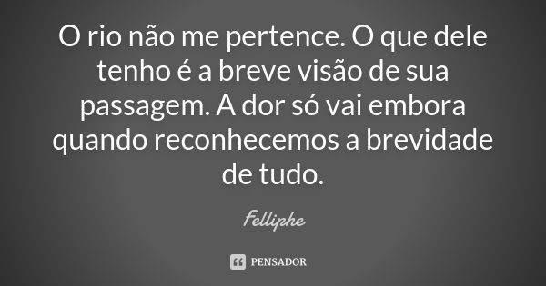 O rio não me pertence. O que dele tenho é a breve visão de sua passagem. A dor só vai embora quando reconhecemos a brevidade de tudo.... Frase de Felliphe.