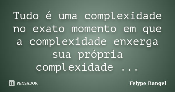 Tudo é uma complexidade no exato momento em que a complexidade enxerga sua própria complexidade ...... Frase de Felype Rangel.