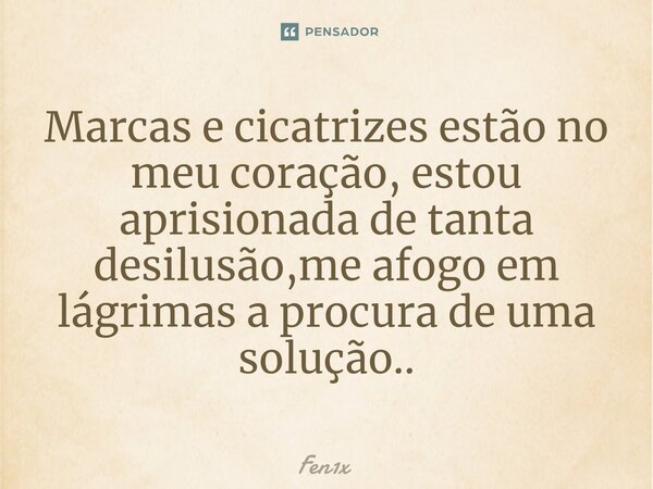 Marcas e cicatrizes estão no meu coração, estou aprisionada de tanta desilusão,me afogo em lágrimas a procura de uma solução..... Frase de Fen1x.