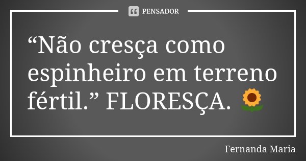 “Não cresça como espinheiro em terreno fértil.” FLORESÇA. 🌻... Frase de Fernanda Maria.