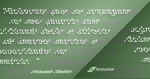 "Palavras que se propagam no meu quarto com significado belo e direto falam de amores mortos e ressuscitados na memória."... Frase de Fernanda Timbira.