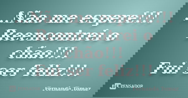 ...Não me espere!!! Reencontrei o chão!!! Fui ser feliz!!!... Frase de Fernanda Tomaz.
