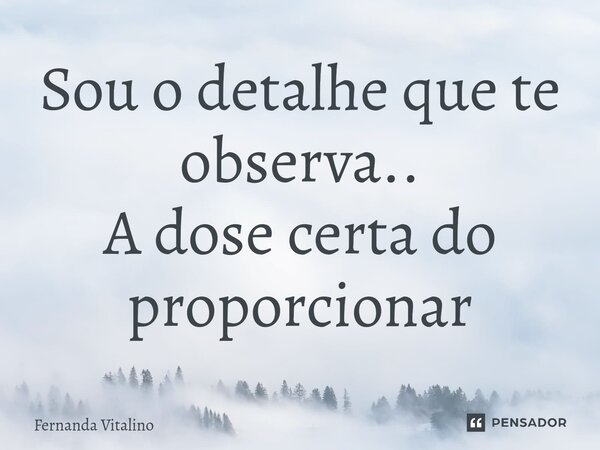 ⁠Sou o detalhe que te observa.. A dose certa do proporcionar... Frase de Fernanda Vitalino.