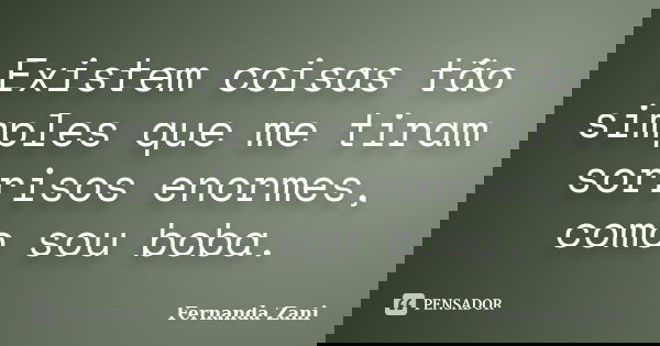 Existem coisas tão simples que me tiram sorrisos enormes, como sou boba.... Frase de Fernanda Zani.