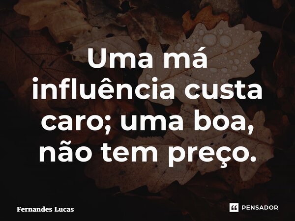 ⁠Uma má influência custa caro; uma boa, não tem preço.... Frase de Fernandes lucas.