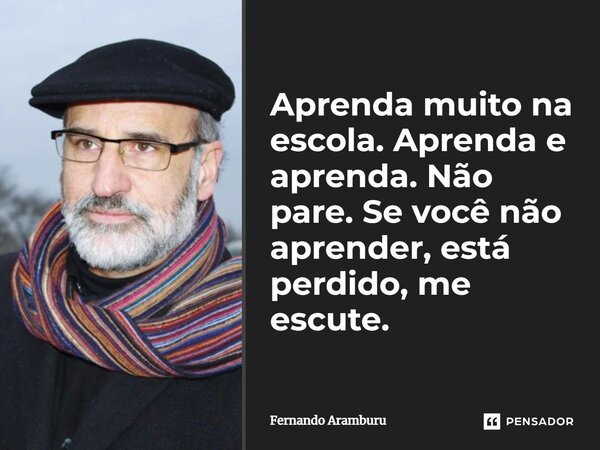 Aprenda muito na escola. Aprenda e aprenda. Não pare. Se você não aprender, está perdido, me escute.... Frase de Fernando Aramburu.