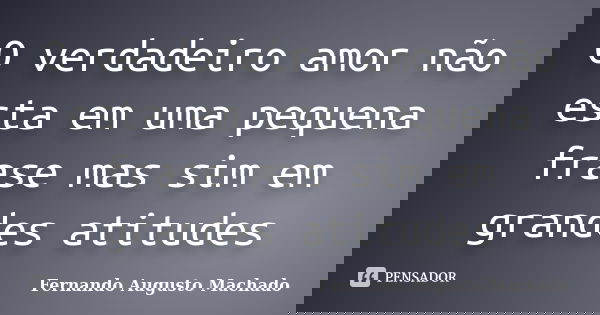 O verdadeiro amor não esta em uma pequena frase mas sim em grandes atitudes... Frase de Fernando Augusto Machado.