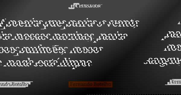 A poeira que paira o vento, paira nossas narinas, paira nossos pulmões, nosso sangue, nada está limpo.... Frase de Fernando Botelho.