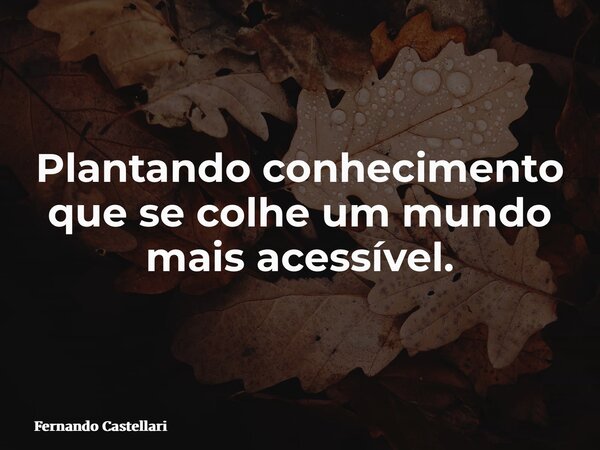 Plantando conhecimento que se colhe um mundo mais acessível.... Frase de Fernando Castellari.